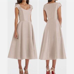 Alfred Sung D798 Puff Cap Sleeve Satin Midi Dress – Size 8R 🎀